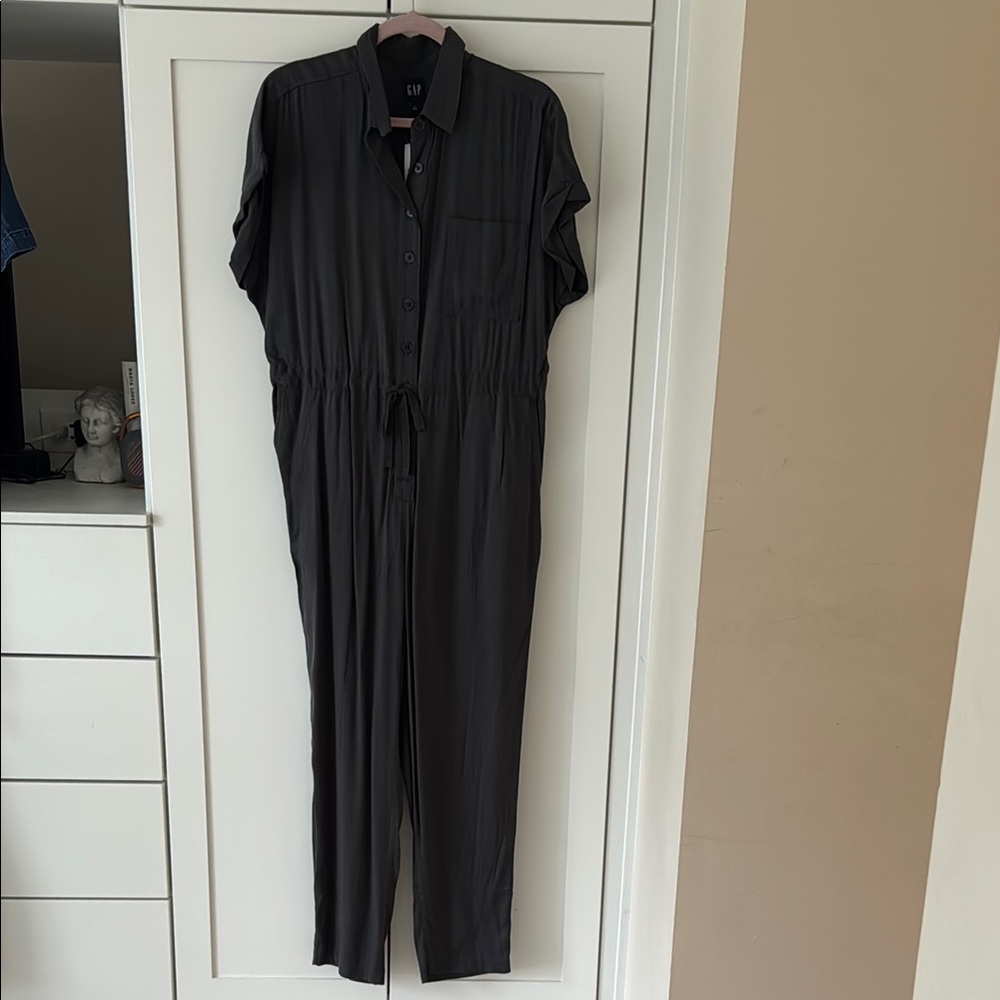 Gap Grey Collared Jumpsuit with Drawstring Waist
